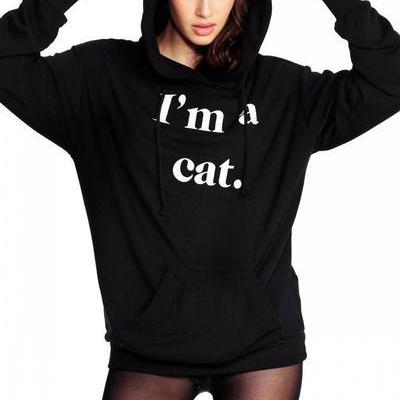 I M A Cat Black Cat Ear Hood Long Cuffed Sleeves Pullover On Luulla