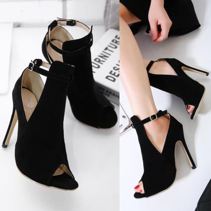Faux Suede Peep-toe Ankle Strap High Heels