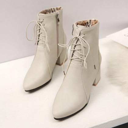 Pu Pure Color Chunky Heel Pionted Toe Lace-up..