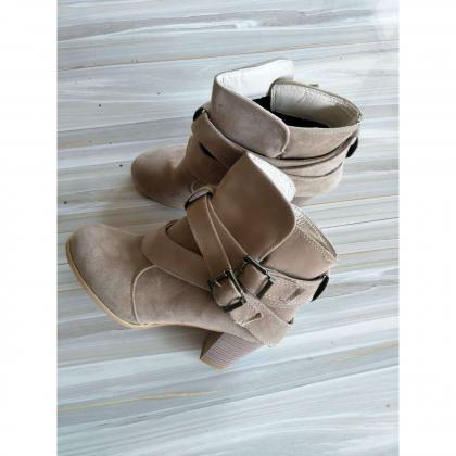Pure Color Suede Chunky Heel Round Toe Short Boots