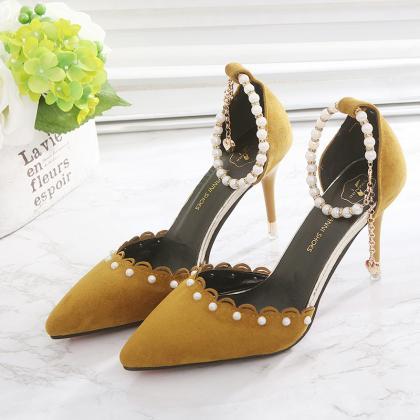 Suede Pure Color Stiletto Heel Pointed Toe High..