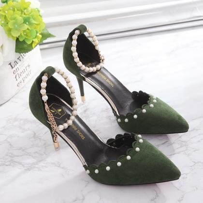Suede Pure Color Stiletto Heel Pointed Toe High..