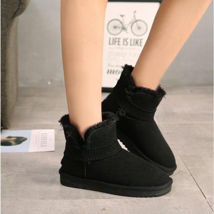 Suede Pure Color Flat Round Toe Short Boots