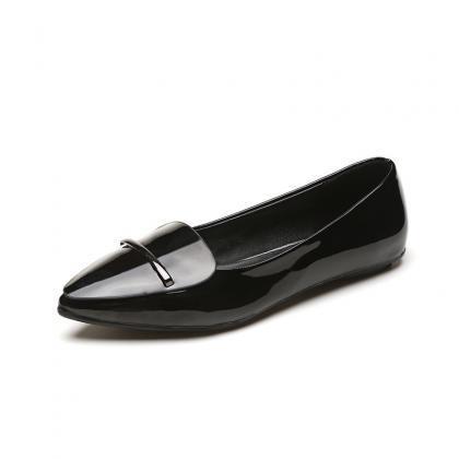 Patent Leather Pointed-toe Flats Featuring Metal..