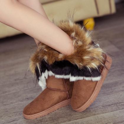 Suede Flat Pure Color Round Toe Short Boots
