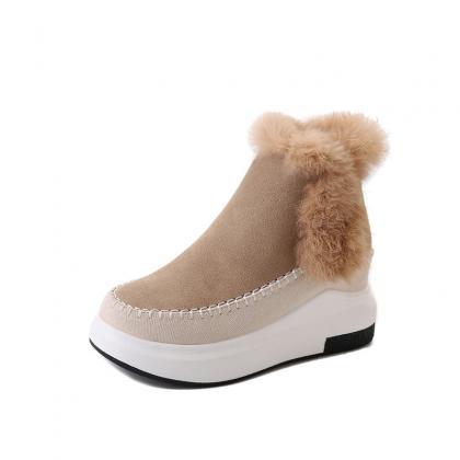 Suede Patchwork Flat Round Toe Short Boots
