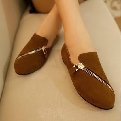 Faux Suede Rounded-toe Loafers Featuring Gold..
