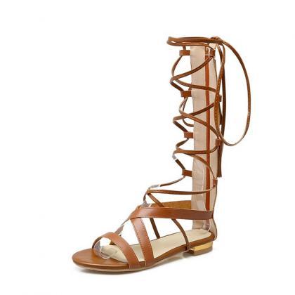 Open-toe Lace-up Gladiator Flat Sandals