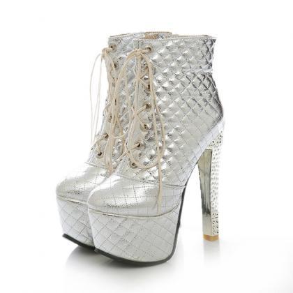 White/ Black / Metallic Diamond Quilted Lace Up..