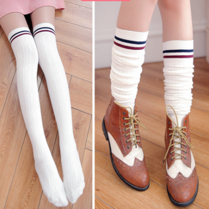 Pure Cotton Twist Vertical Stripes Silk Stockings