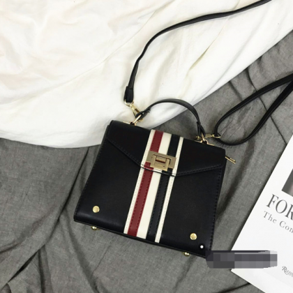 Stylish Color Block Stripe Lock Crossbody Bag