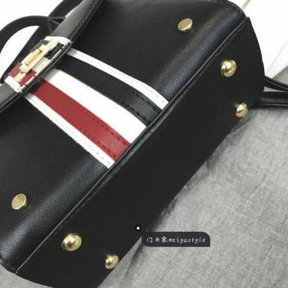 Stylish Color Block Stripe Lock Crossbody Bag