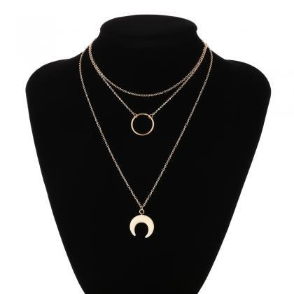Trendy Metal Circle Moon Pendant Necklace