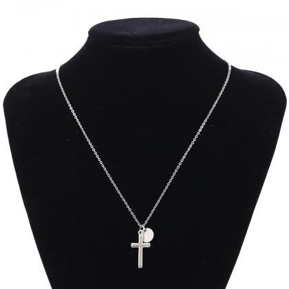 Contracted Sequins Cross Pendant Necklace