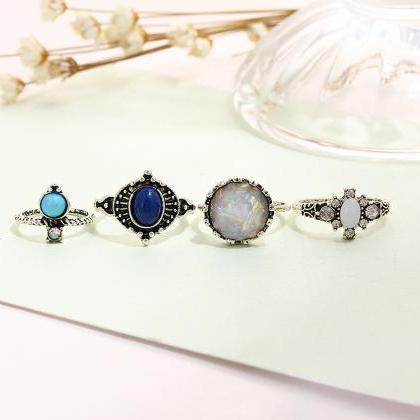 Fashion Personality Gem 4 Pieces Of Each Ring Set