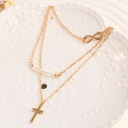Multilayer Metal Cross 8 Clavicle Necklace