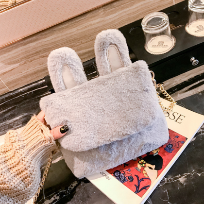 Lovely Rabbit Ears Design Plush Crossbody Bag