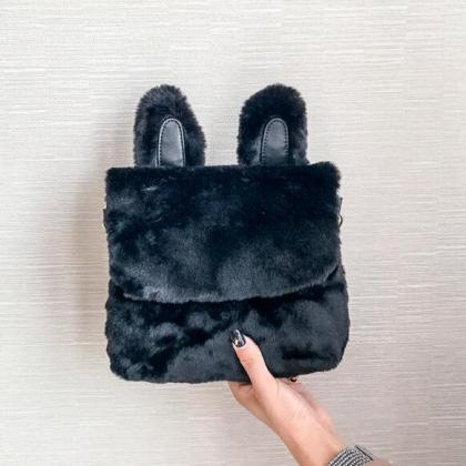 Lovely Rabbit Ears Design Plush Crossbody Bag