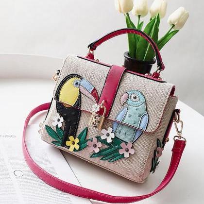 Flower-and-bird Printing Knitted Crossbody Bag