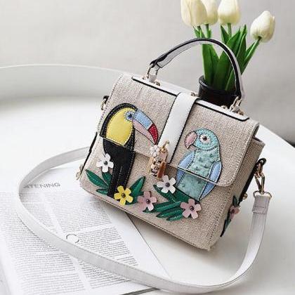 Flower-and-bird Printing Knitted Crossbody Bag
