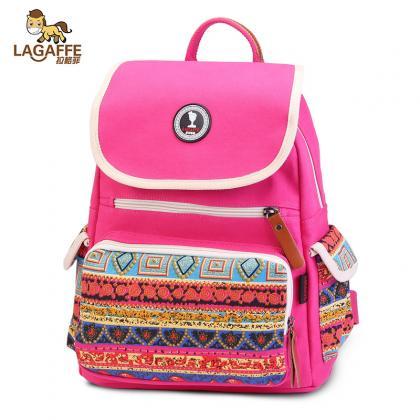 Ethnic Color Block Canvas Travel Backpack