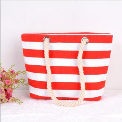 Stripes Canvas Tote Bag With Rope Handles