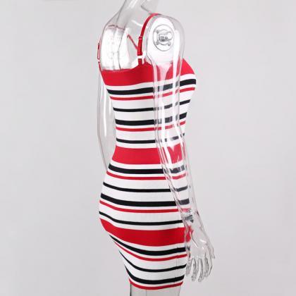 Sexy Sleeveless Stripe Mini Bodycon Jersey Dress