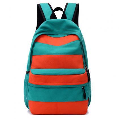 Casual Color Block Stripe Zipper School Backpack