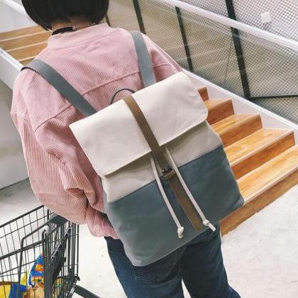 Concise Color Block Canvas Backpack