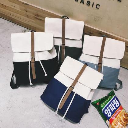 Concise Color Block Canvas Backpack