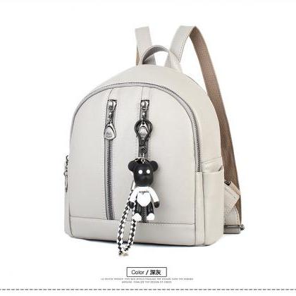 Pure Color Double Zipper Design Backpack
