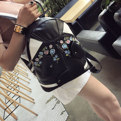 Personality Embroidery Mini Zipper Backpack