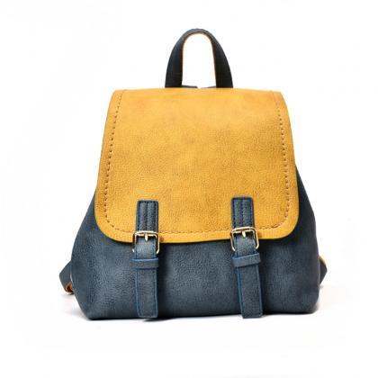 Vintage Color Block Soft Pu Backpack
