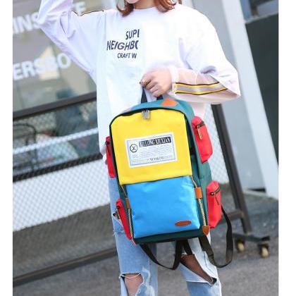 Preppy Chic Color Block Zipper School Backpack