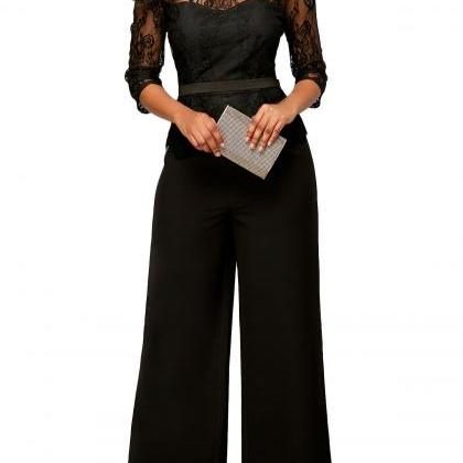 Transparent Lace 3/4 Sleeves High Waist Long Wide..