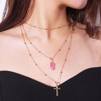 Natural Crystal Colourful Clavicle Necklace