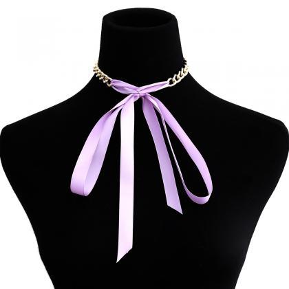 More Color Ribbon Clavicle Aluminum Chain Necklace