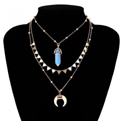 Triangle Sequins Crystal Pendant Clavicle Necklace