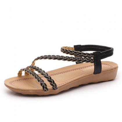 Open Toe Waves Flat Ankle Strap Sandals