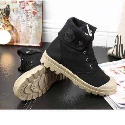 Canvas Patchwork Round Toe Flat Casual Ankle Boots