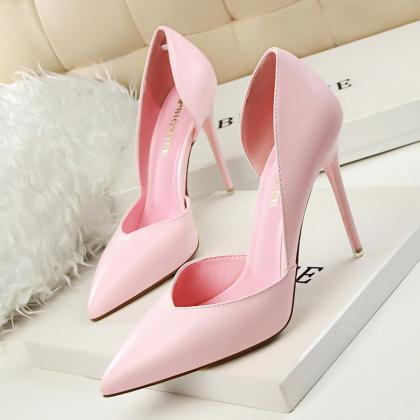 Candy Color Pointed Toe Low Cut Stiletto High..
