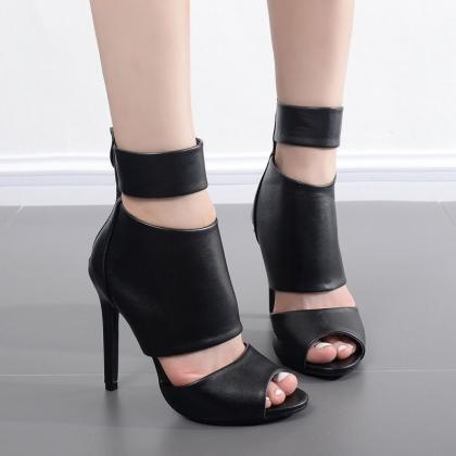 Cut Out Ankle Band Wrap Peep Toe Stiletto High..