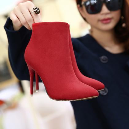 Candy Solid Color Stiletto Heel Pointed Toe Zipper..