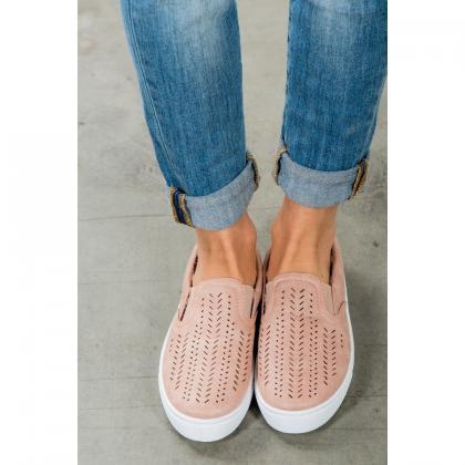 Hollow Out Pure Color Canvas Round Toe Flats..