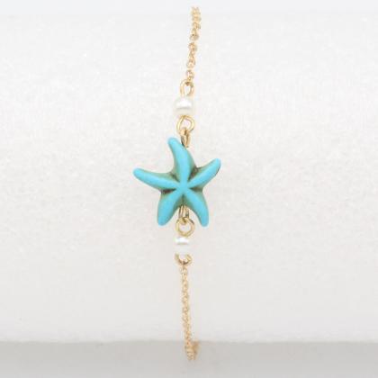 Turquoise Starfish Pearl Simple Ank..