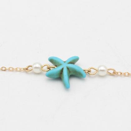 Turquoise Starfish Pearl Simple Ank..