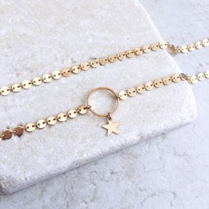 Handmade Small Circle Star Rod Multilayer Necklace