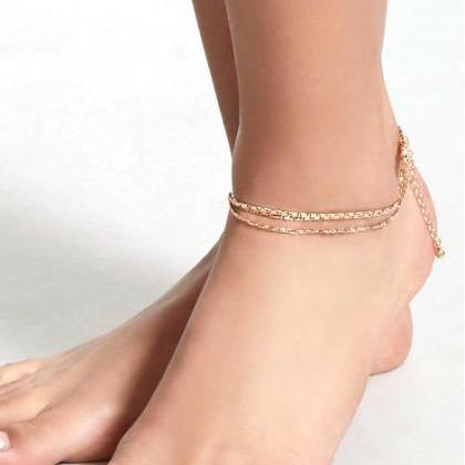 Fashionable Simple And Shining Chain Layer Anklets