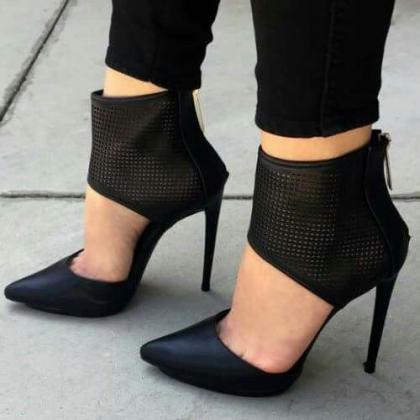 Patchwork Stiletto Heel Pointed Toe Ankle Band..