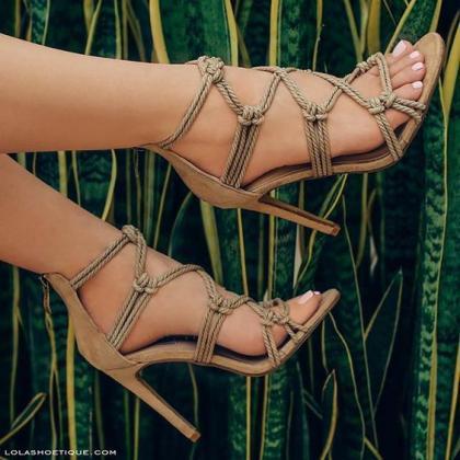 Straps Rope Stiletto Heel Suede Open toe Back Zipper High Heel